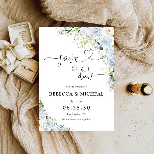 Elegant Dusty Blue Floral Wedding speichern das Da Save The Date