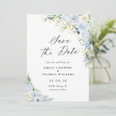 Elegant Dusty Blue Floral Wedding speichern das Da Save The Date (Stehend Vorderseite)