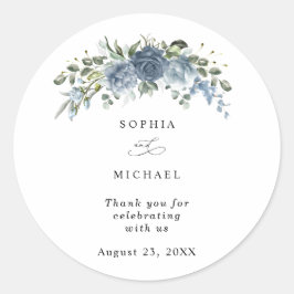 Elegant Dusty Blue Floral Wedding Sticker