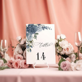 Elegant Dusty Blue Floral Wedding Table Card Tischnummer