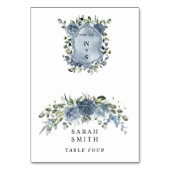 Elegant Dusty Blue Floral Wedding Table Place Card Tischnummer (Vorderseite)