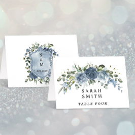 Elegant Dusty Blue Floral Wedding Table Place Card Tischnummer