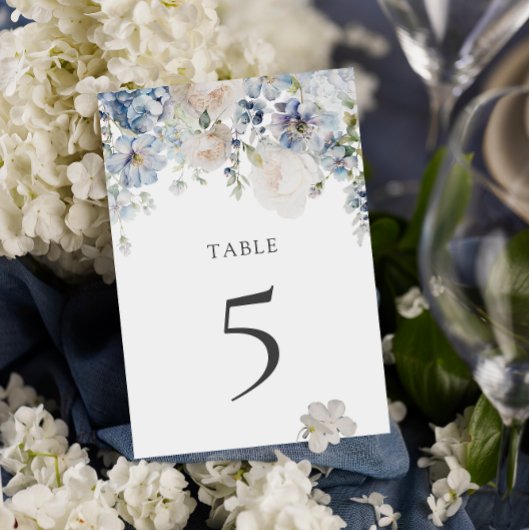 Elegant Dusty Blue Floral Wedding Tischnummer