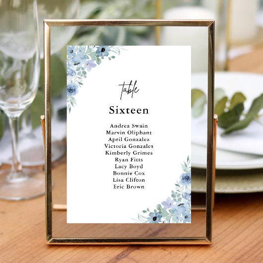 Elegant Dusty Blue Floral Wedding Tischnummer