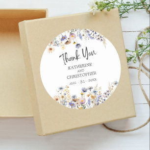Elegant Dusty Blue Floral Wedding Vielen Dank Runder Aufkleber