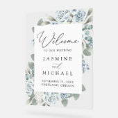 Elegant Dusty Blue Floral Wedding Willkommen Acrylschild (Winkel)