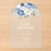 Elegant Dusty Blue Floral Winter Baby Shower Acryleinladungen (Vorderseite)