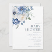 Elegant Dusty Blue Floral Winter Baby Shower Einladung (Vorderseite)