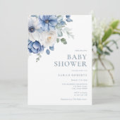 Elegant Dusty Blue Floral Winter Baby Shower Einladung (Stehend Vorderseite)