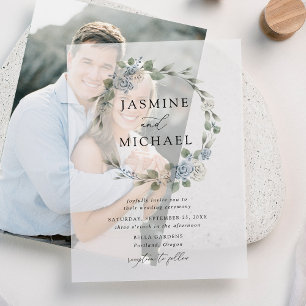 Elegant Dusty Blue Floral Wreath Wedding Pergament Einladungen