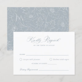 Elegant Dusty Blue Floral Wreath Wedding RSVP Card Einladung