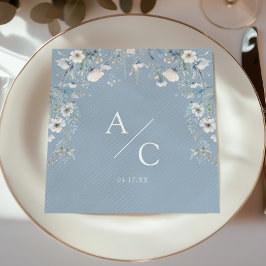 Elegant Dusty Blue Flowers Blumenhochzeit Serviette