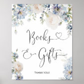 Elegant Dusty Blue Flowers Bücher und Geschenke Poster (Vorne)
