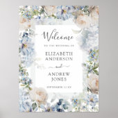 Elegant Dusty Blue Flowers Garden Wedding Willkomm Poster (Vorne)