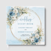 Elegant Dusty Blue Flowers Gold Wedding Guest Book Gästebuch (Vorderseite)
