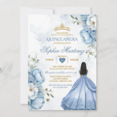 Elegant Dusty Blue Flowers Princess Quinceañera Einladung (Vorderseite)