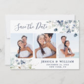Elegant Dusty Blue Foliage Wedding 3 FOTO Save The Date (Vorderseite)