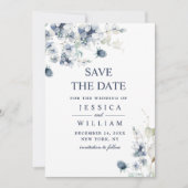 Elegant Dusty Blue Foliage Wedding Save the Date (Vorderseite)