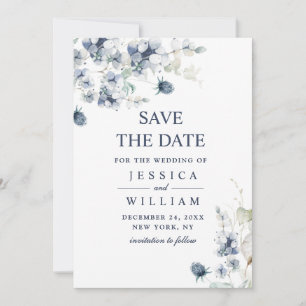 Elegant Dusty Blue Foliage Wedding Save the Date