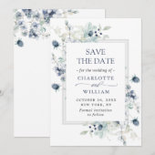 Elegant Dusty Blue Foliage Wedding Save the Date (Vorne/Hinten)