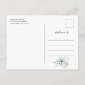Elegant Dusty Blue Foliage Wedding Save the Date Ankündigungspostkarte (Rückseite)