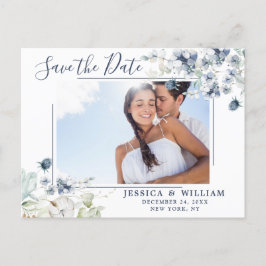 Elegant Dusty Blue Foliage Wedding Save the Date Ankündigungspostkarte