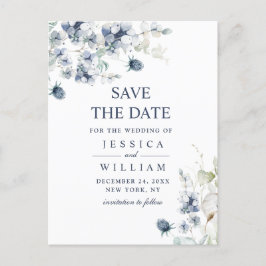 Elegant Dusty Blue Foliage Wedding Save the Date Postkarte