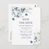 Elegant Dusty Blue Foliage Wedding Save the Date Postkarte (Vorne/Hinten)