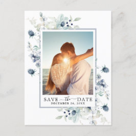 Elegant Dusty Blue Foliage Wedding Save the Date Postkarte