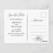 Elegant Dusty Blue Foliage Wedding Save the Date Postkarte (Rückseite)