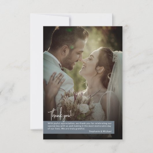 Elegant Dusty Blue Foto Banner Wedding Dankeskarte (Vorderseite)
