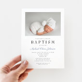 Elegant Dusty Blue Foto Boy Baptisse Einladung