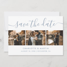 Elegant Dusty Blue Foto Collage Save the Date