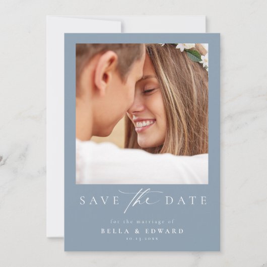 Elegant Dusty Blue Foto Wedding Save the Date (Vorderseite)