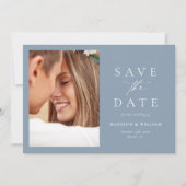 Elegant Dusty Blue Foto Wedding Save the Date (Vorderseite)