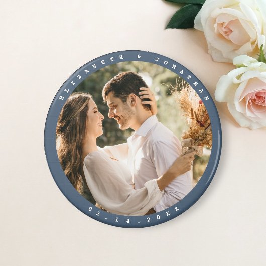 Elegant Dusty Blue Foto Wedding Save the Date Magnet