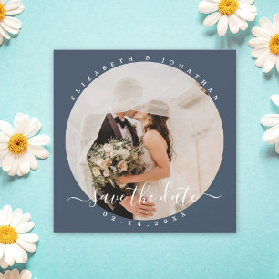 Elegant Dusty Blue Foto Wedding Save the Date Magneteinladung