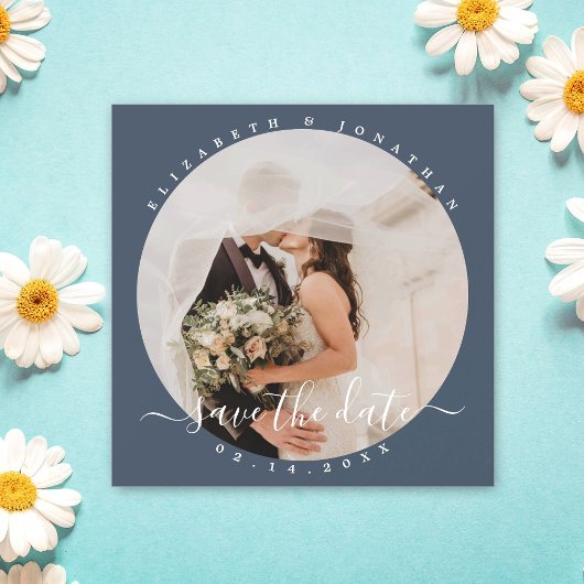 Elegant Dusty Blue Foto Wedding Save the Date Magneteinladung