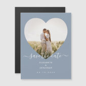 Elegant Dusty Blue Foto Wedding Save the Date Magneteinladung (Vorne/Hinten)