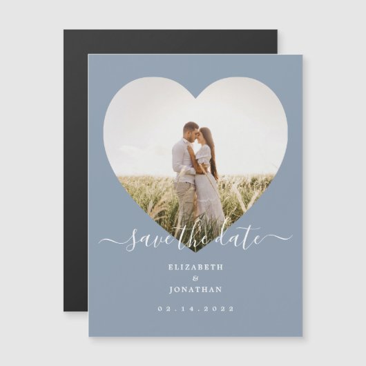 Elegant Dusty Blue Foto Wedding Save the Date Magneteinladung (Vorne/Hinten)