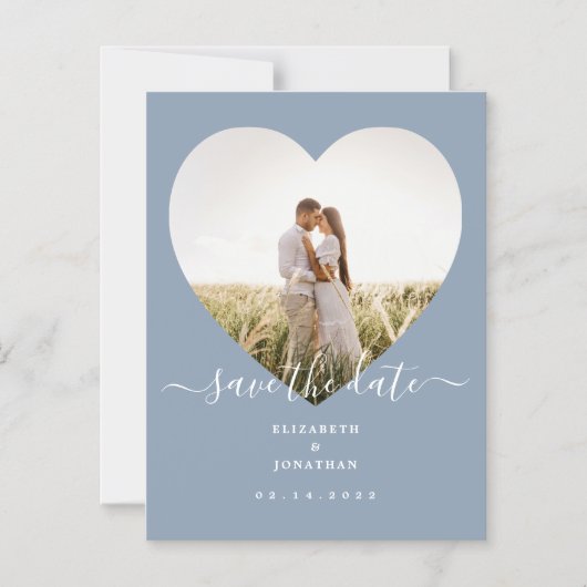 Elegant Dusty Blue Foto Wedding Save the Date Magneteinladung (Vorderseite)