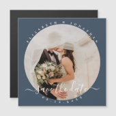 Elegant Dusty Blue Foto Wedding Save the Date Magneteinladung (Vorne/Hinten)