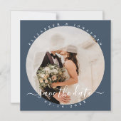 Elegant Dusty Blue Foto Wedding Save the Date Magneteinladung (Vorderseite)