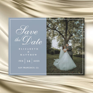 Elegant Dusty Blue Foto Wedding Save the Date Magnetkarte
