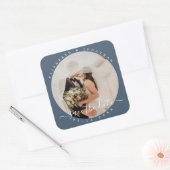Elegant Dusty Blue Foto Wedding Save the Date Quadratischer Aufkleber (Umschlag)