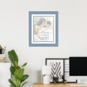 Elegant Dusty Blue Foto Wedding Welcome Sign Poster (Heimbüro)