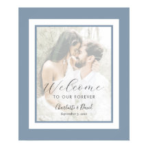 Elegant Dusty Blue Foto Wedding Welcome Sign