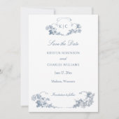 Elegant Dusty Blue French Floral Save the Date (Vorderseite)