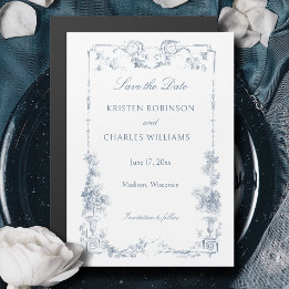 Elegant Dusty Blue French Floral Save the Date Magneteinladung