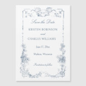 Elegant Dusty Blue French Floral Save the Date Magneteinladung (Vorderseite)